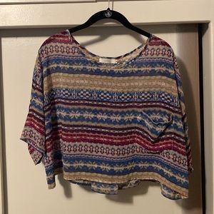 Sheer multicolored loose cropped blouse. Small.